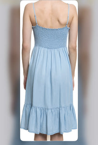 Denim Knee Length Cami Dress Light Blue