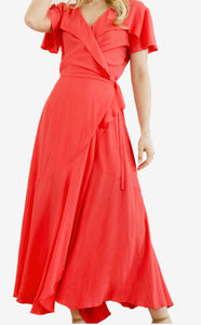 Coral Ruffle Maxi Dress