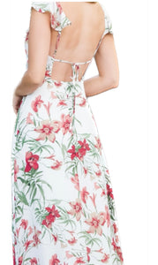 WHITE MAUVE & GREEN FLORAL MAXI DRESS