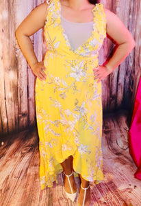 YELLOW FLORAL LONG DRESS