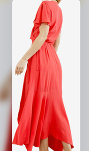 Coral Ruffle Maxi Dress