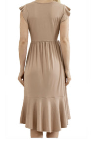 Ruffle Sleeves Knee Length Mocha Dress