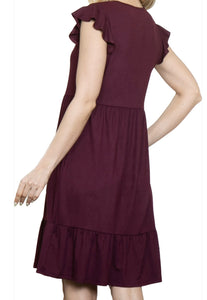 Eggplant Ruffle Sleeves Knee Length Dress