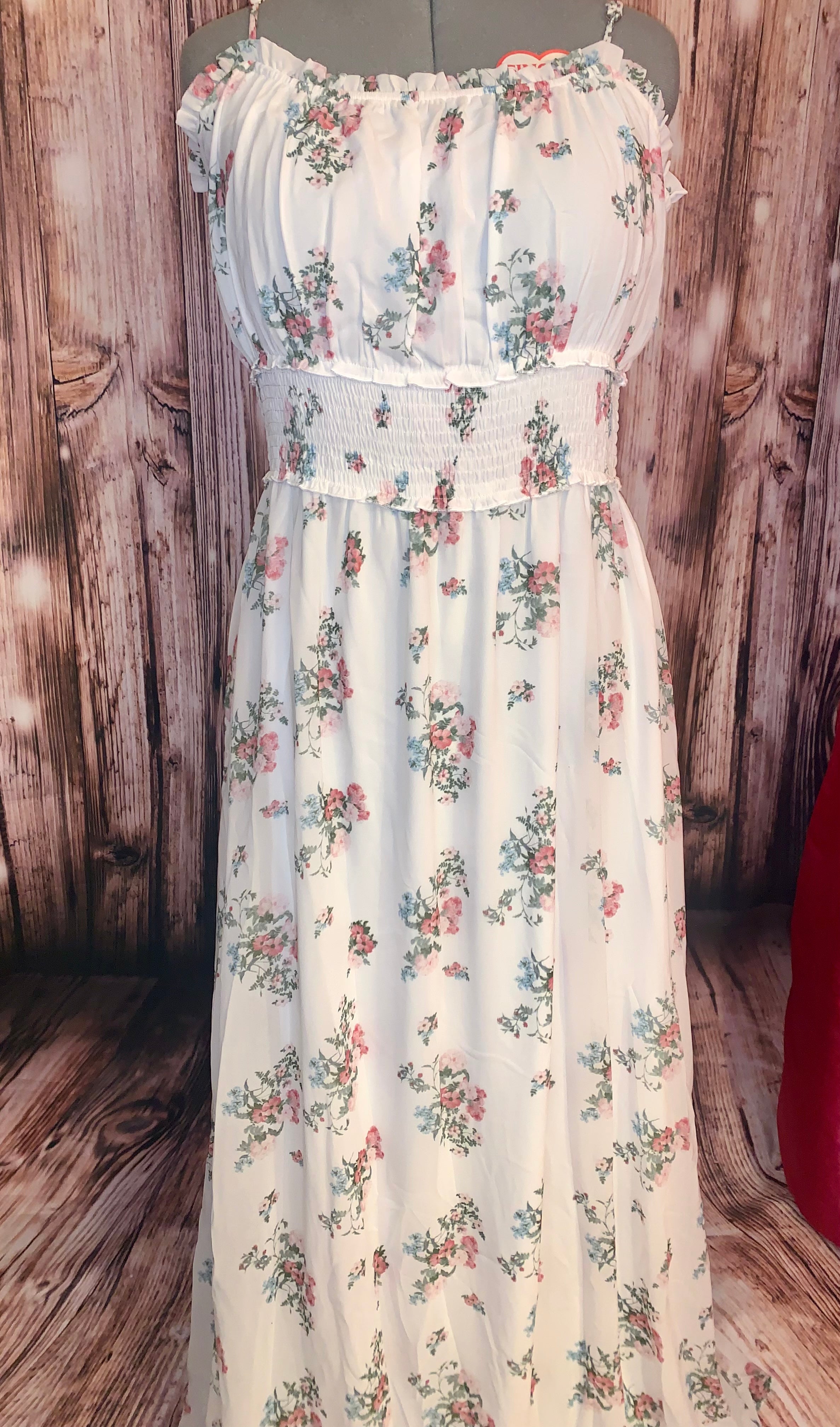 White Floral Print Spaghetti Strap Maxi Drees