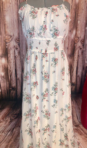 White Floral Print Spaghetti Strap Maxi Drees