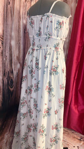 White Floral Print Spaghetti Strap Maxi Drees