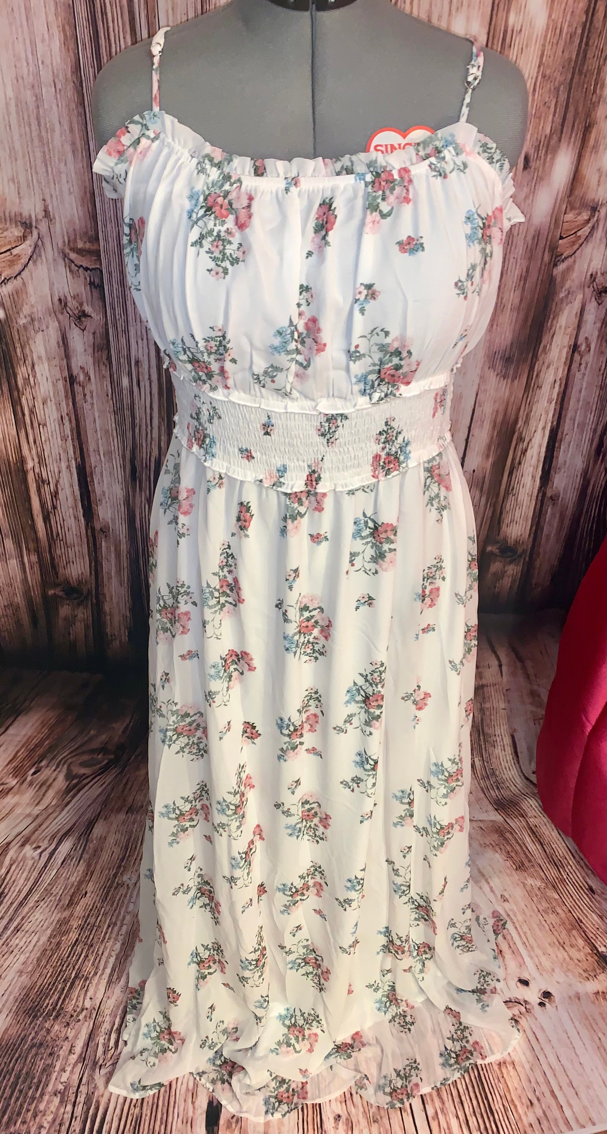 White Floral Print Spaghetti Strap Maxi Drees