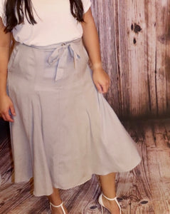 GREY MIDI SKIRT WITH POCKETS