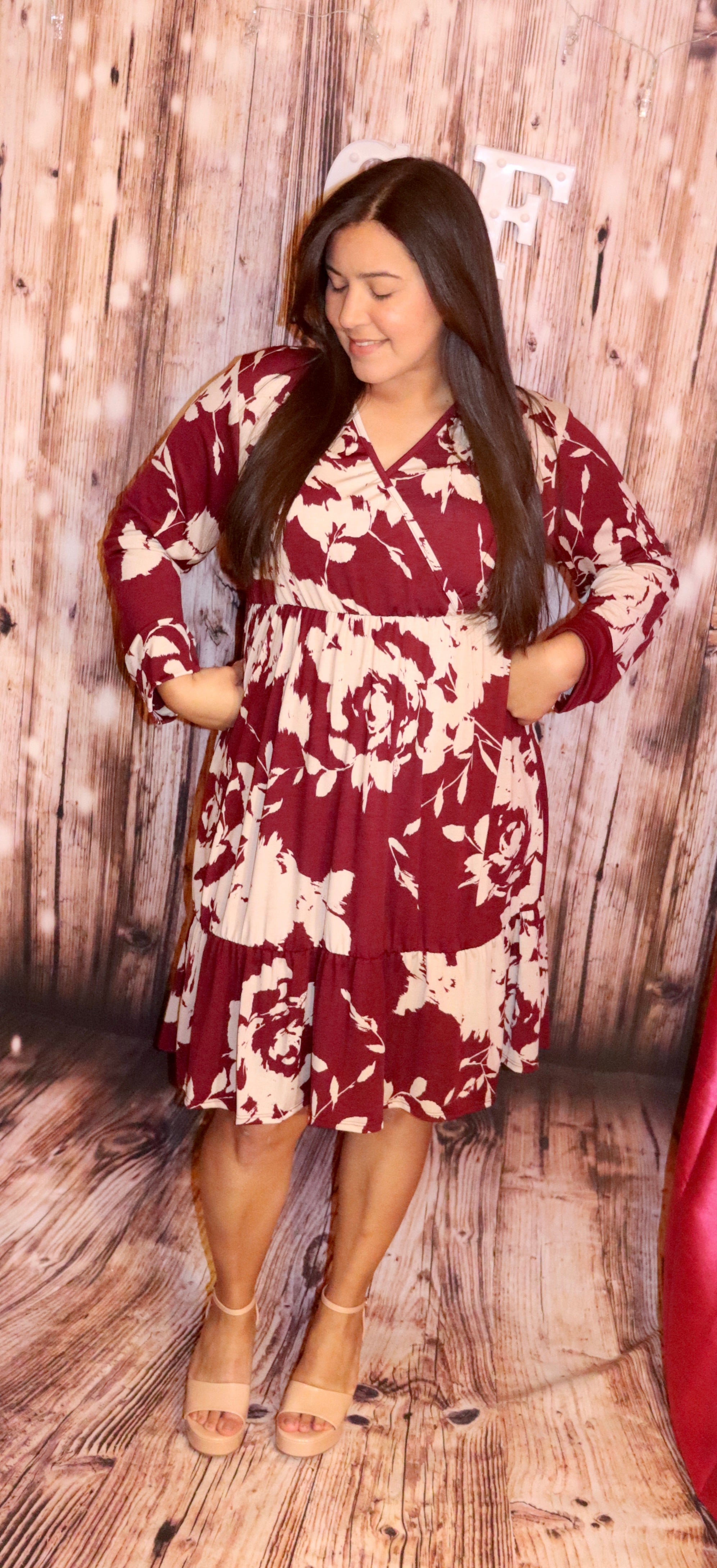 Burgandy Taupe Knee Length Dress