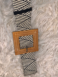 BOHO ELASTIC BELT BLACK & WHITE SQUARE BUCKLE