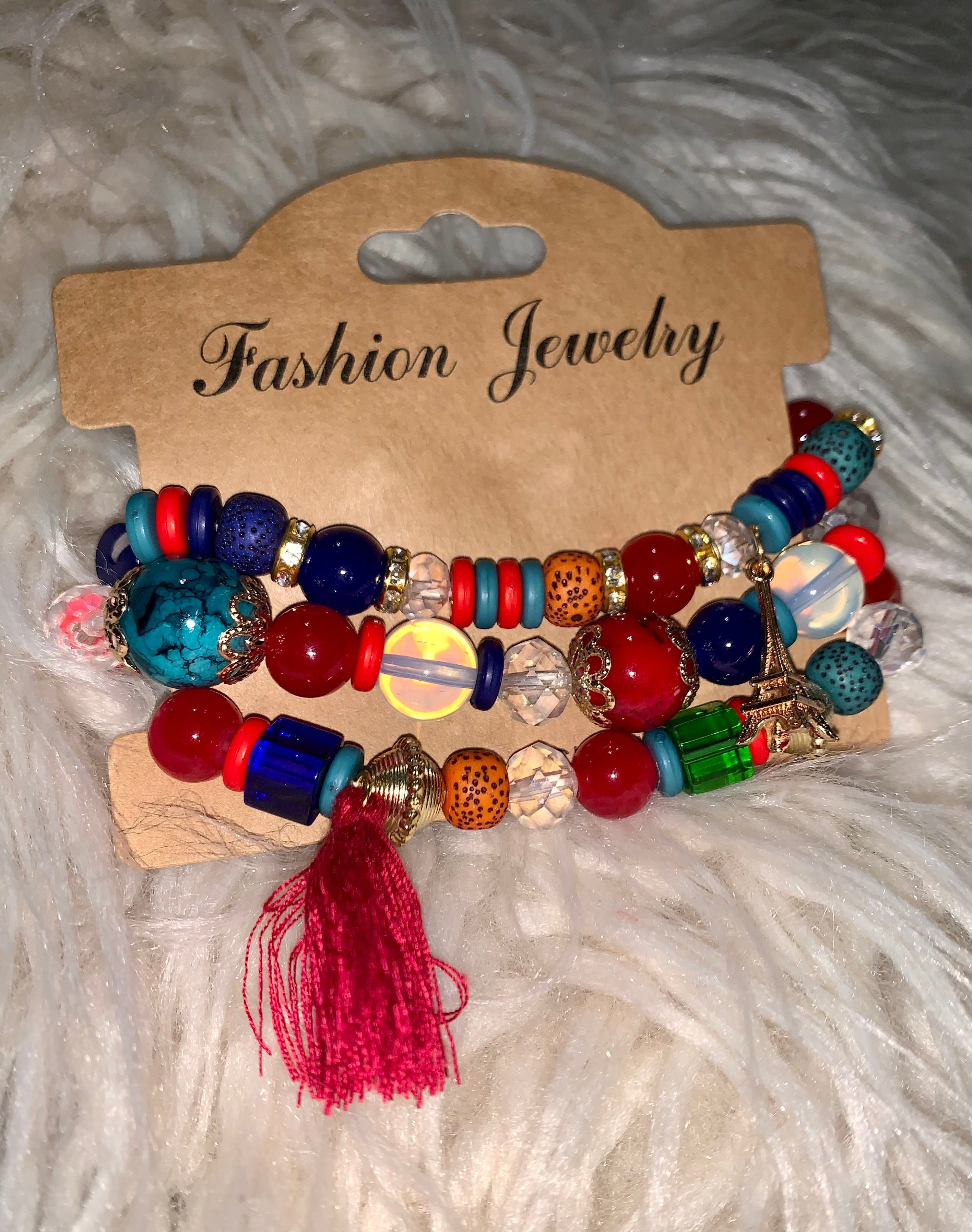 BEADS STACKABLE BRACELET WITH CHARM- MULTI