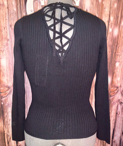 Black V Neck With cross tied Back Top