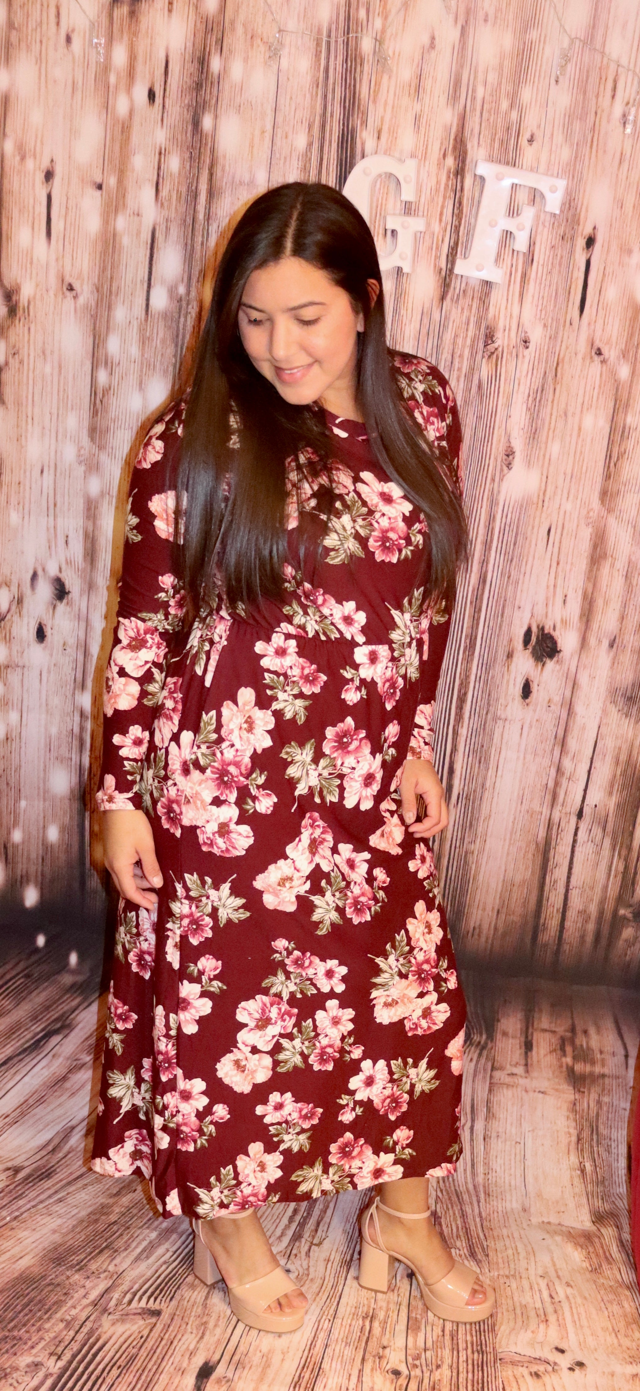 Long Sleeve burgandy maxi dress