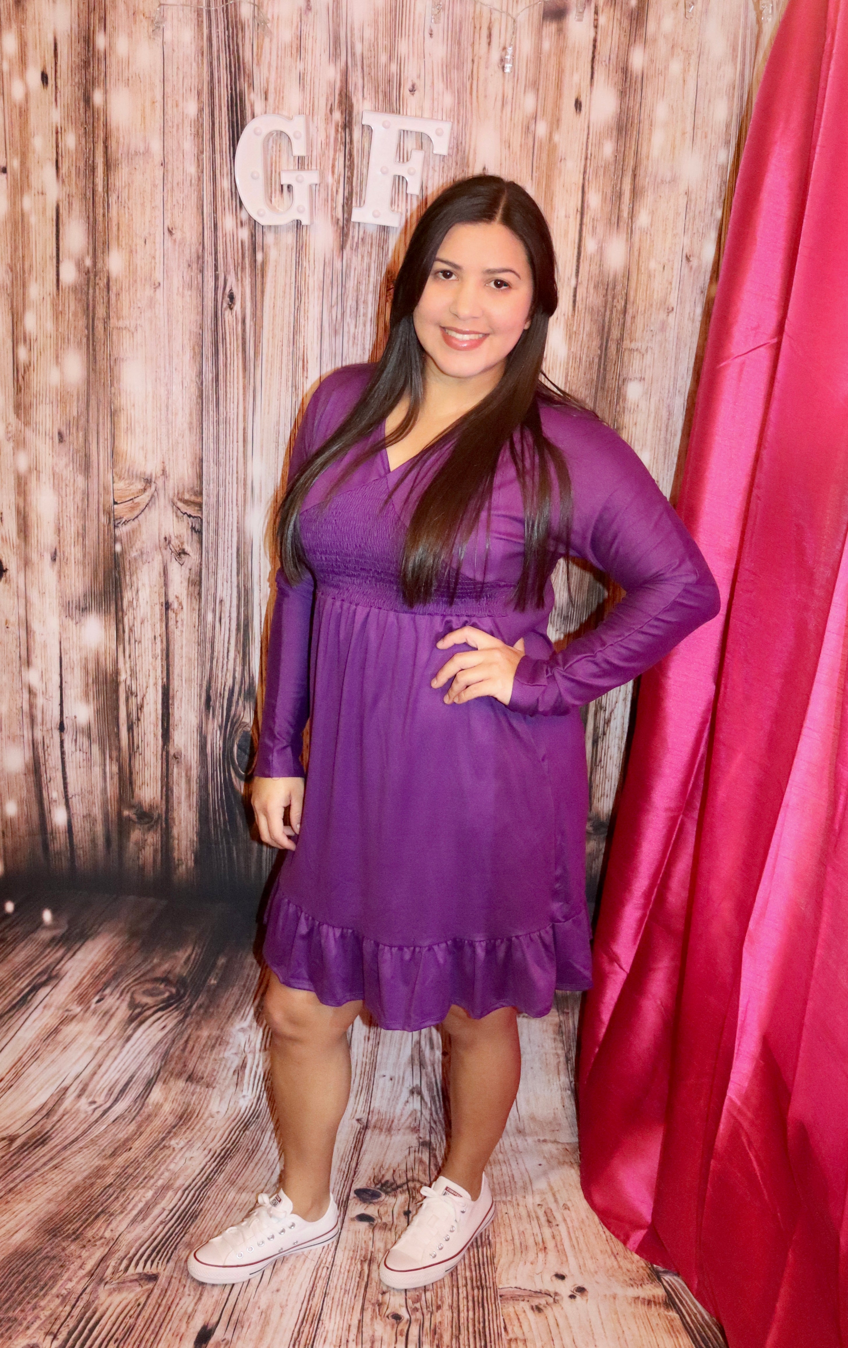 PURPLE KNEE LENGTH DRESS