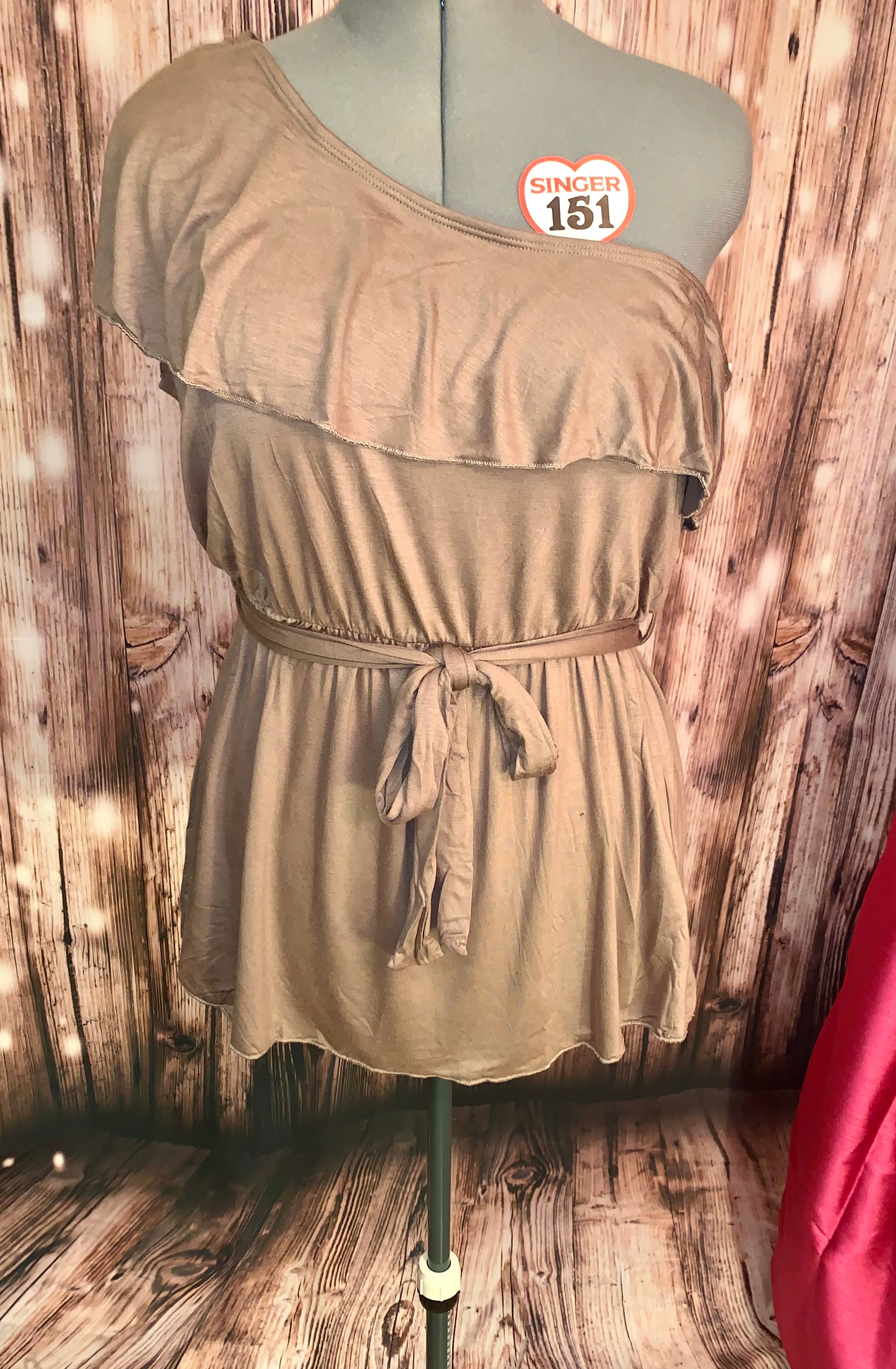 Brown One Side Shoulder Top