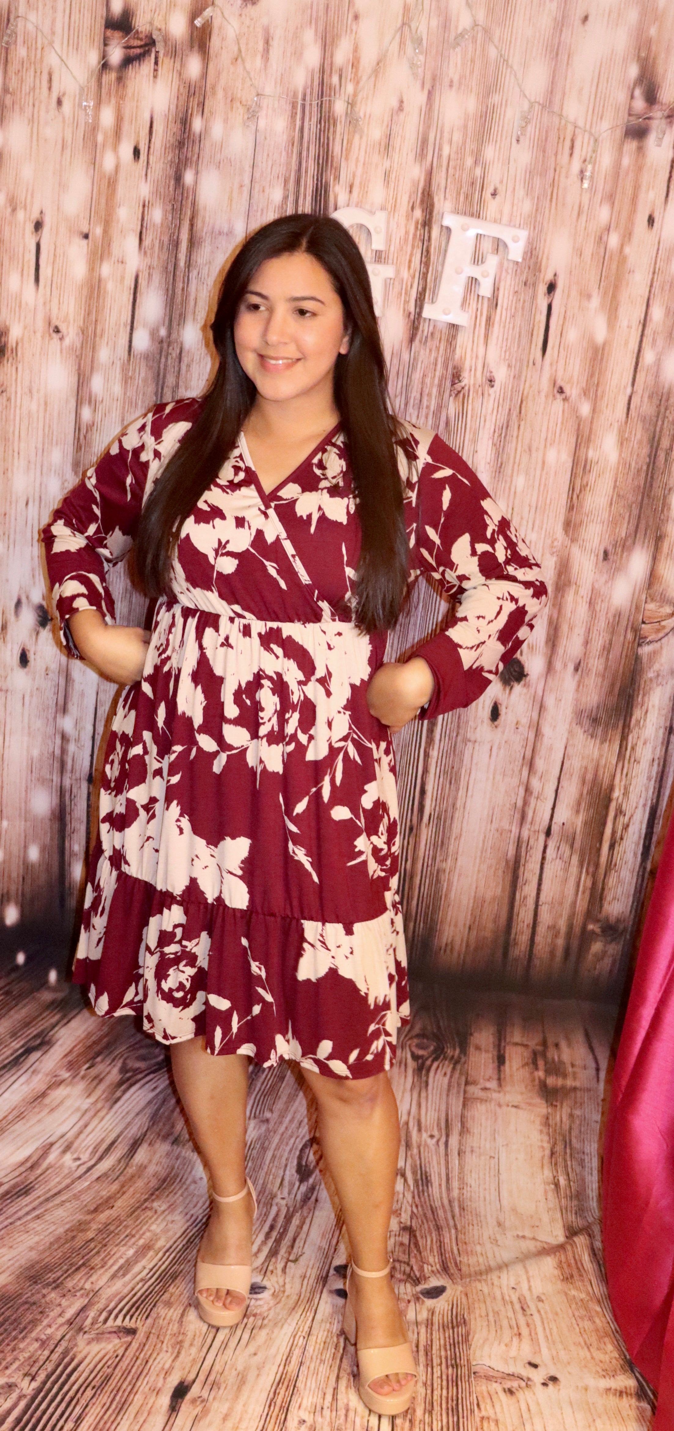 Burgandy Taupe Knee Length Dress