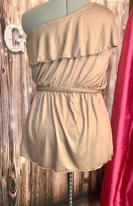 Brown One Side Shoulder Top