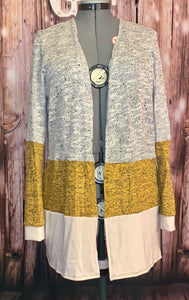 Mustard Cream & Silver Block Long sleeve Cardigan