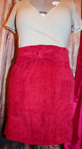 MAGENTA CORDUROY SKIRT WITH BOW TIE KNEE LENGHT