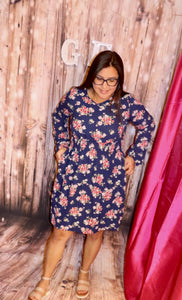 Navy Floral dress with puff slevees