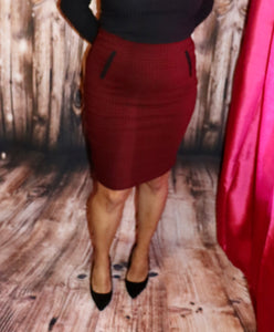 MIDI PENCIL SKIRT BURGUNDY W/ BLACK