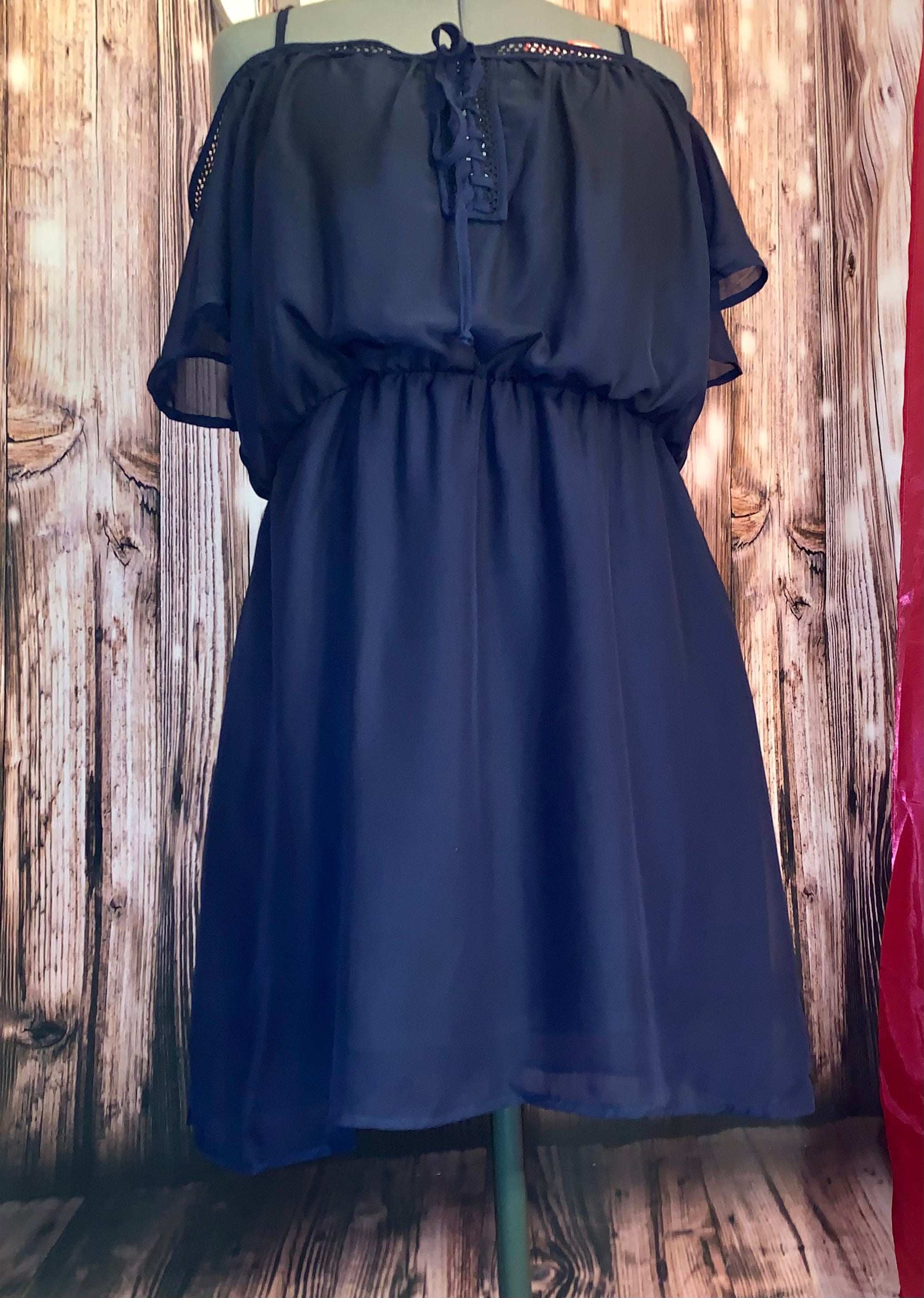 Navy Off Shoulder Ruffle Sleeve Dress