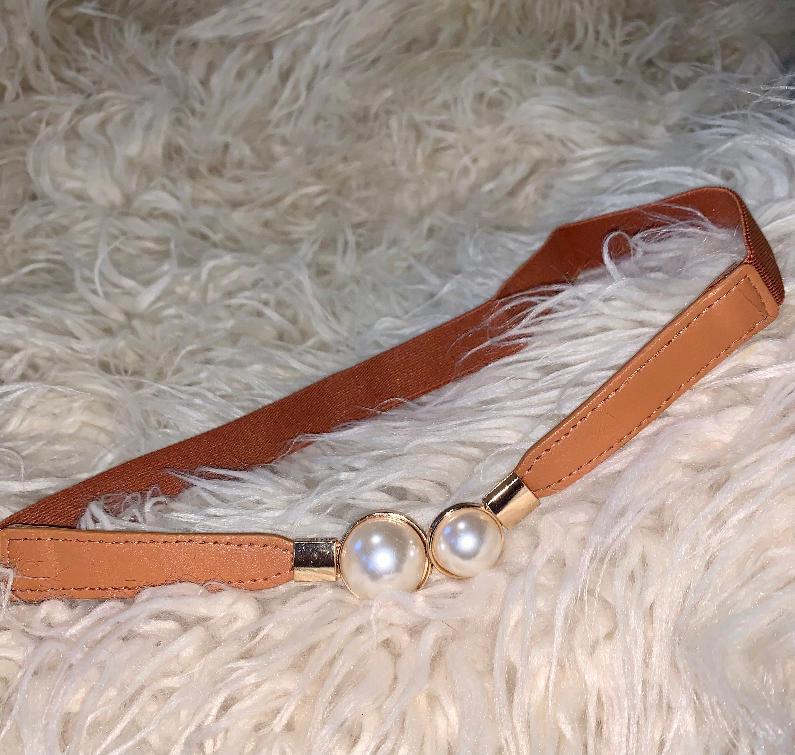 BROWN WITH PEARL BUCKLE WAIST BELT