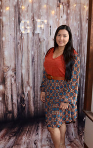 MULTI RUSTY MIDI DRESS