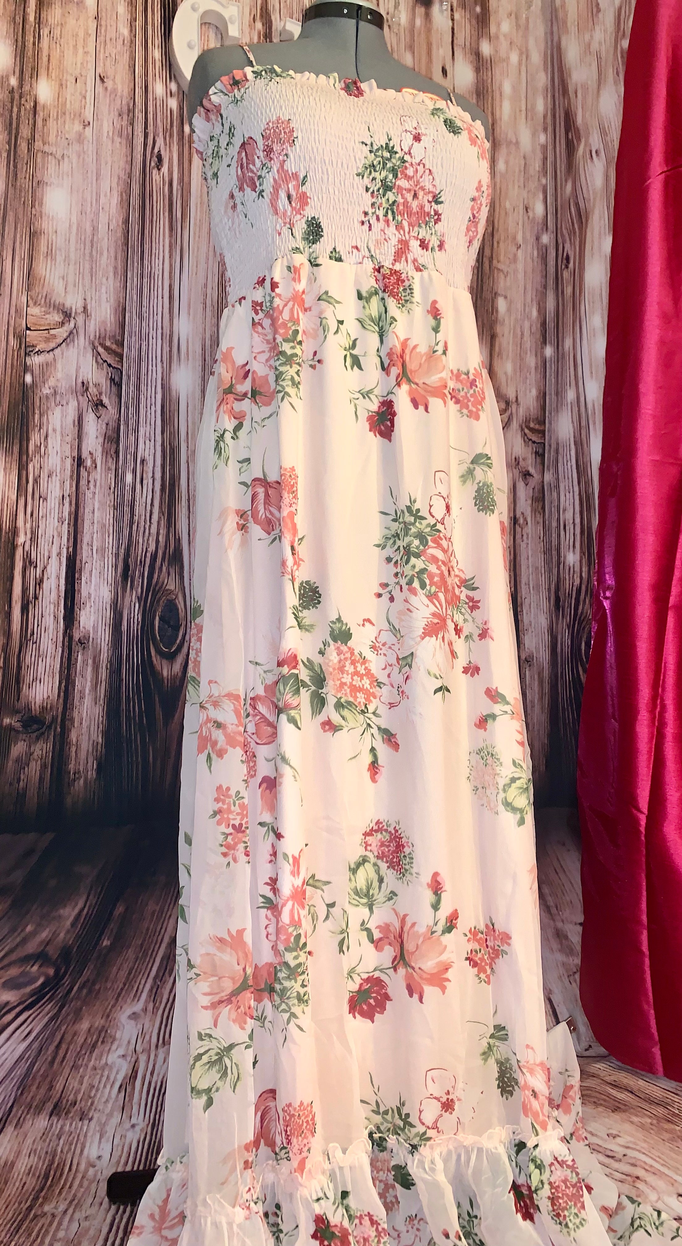 Blush Floral Spaghetti Strap Maxi Dress