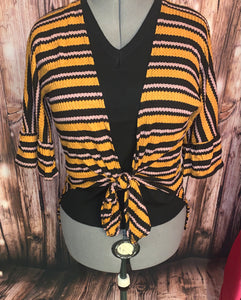 MUSTARD MULTI STRIPES CARDIGAN