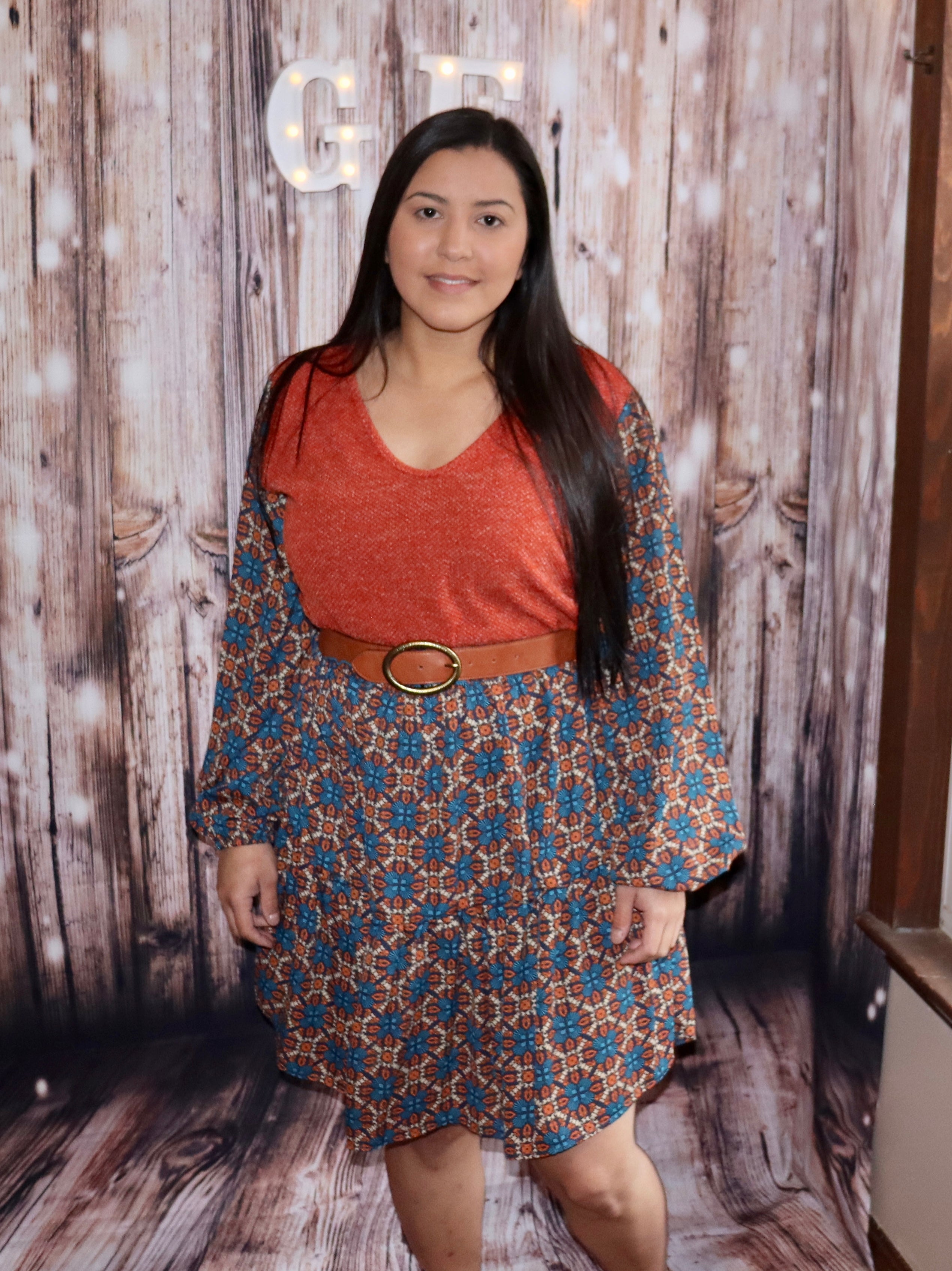 MULTI RUSTY MIDI DRESS