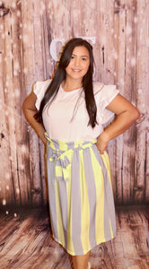 ELASTIC WAIST YELLOW/ GRAY SKIRT