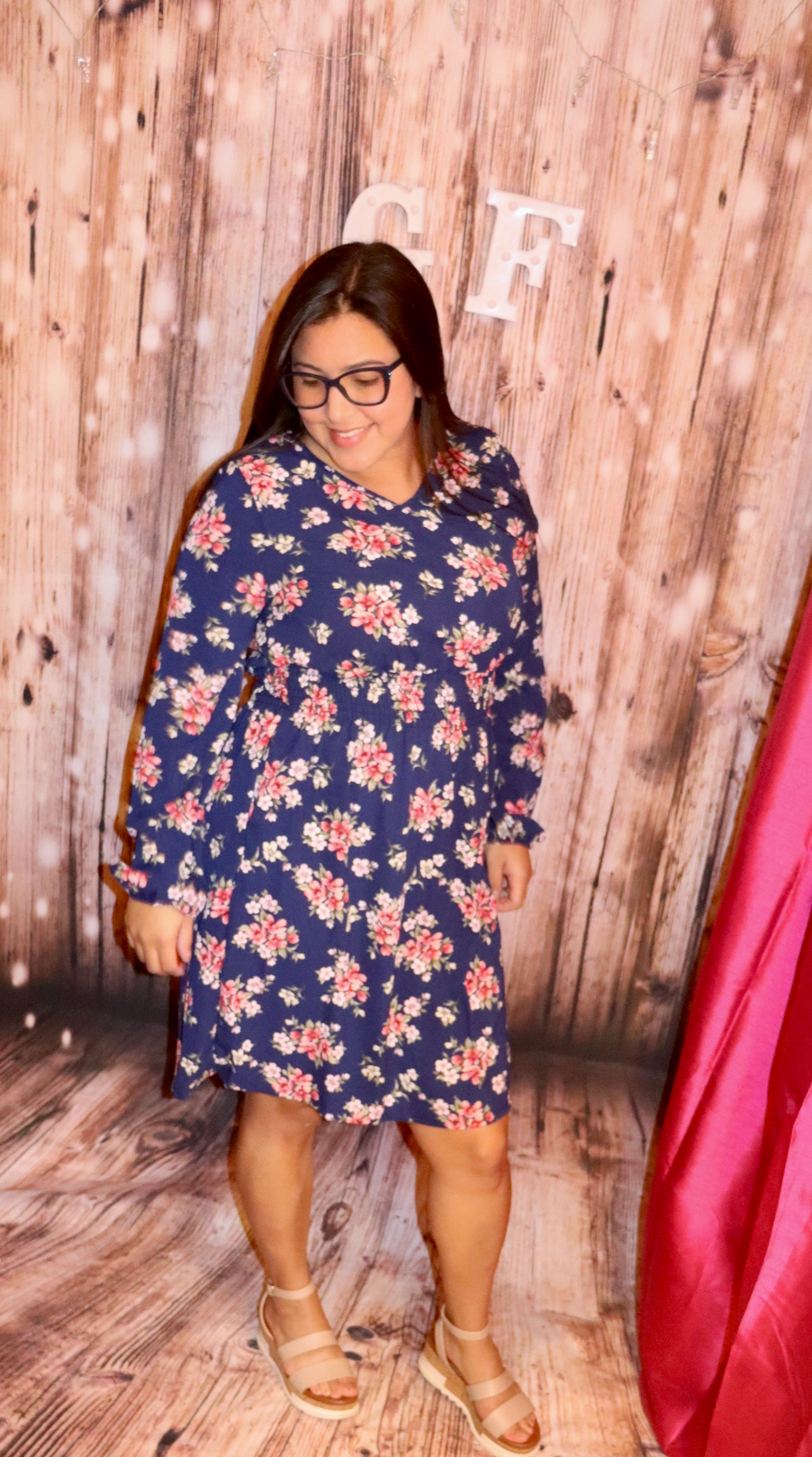 Navy Floral dress with puff slevees