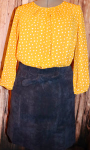 NAVY CORDUROY SKIRT WITH BOW TIE KNEE LENGHT