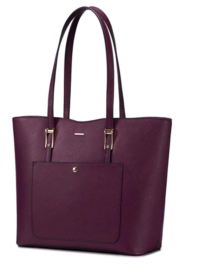 Elegant Large Tote Shoulder Bag Eggplant Purple