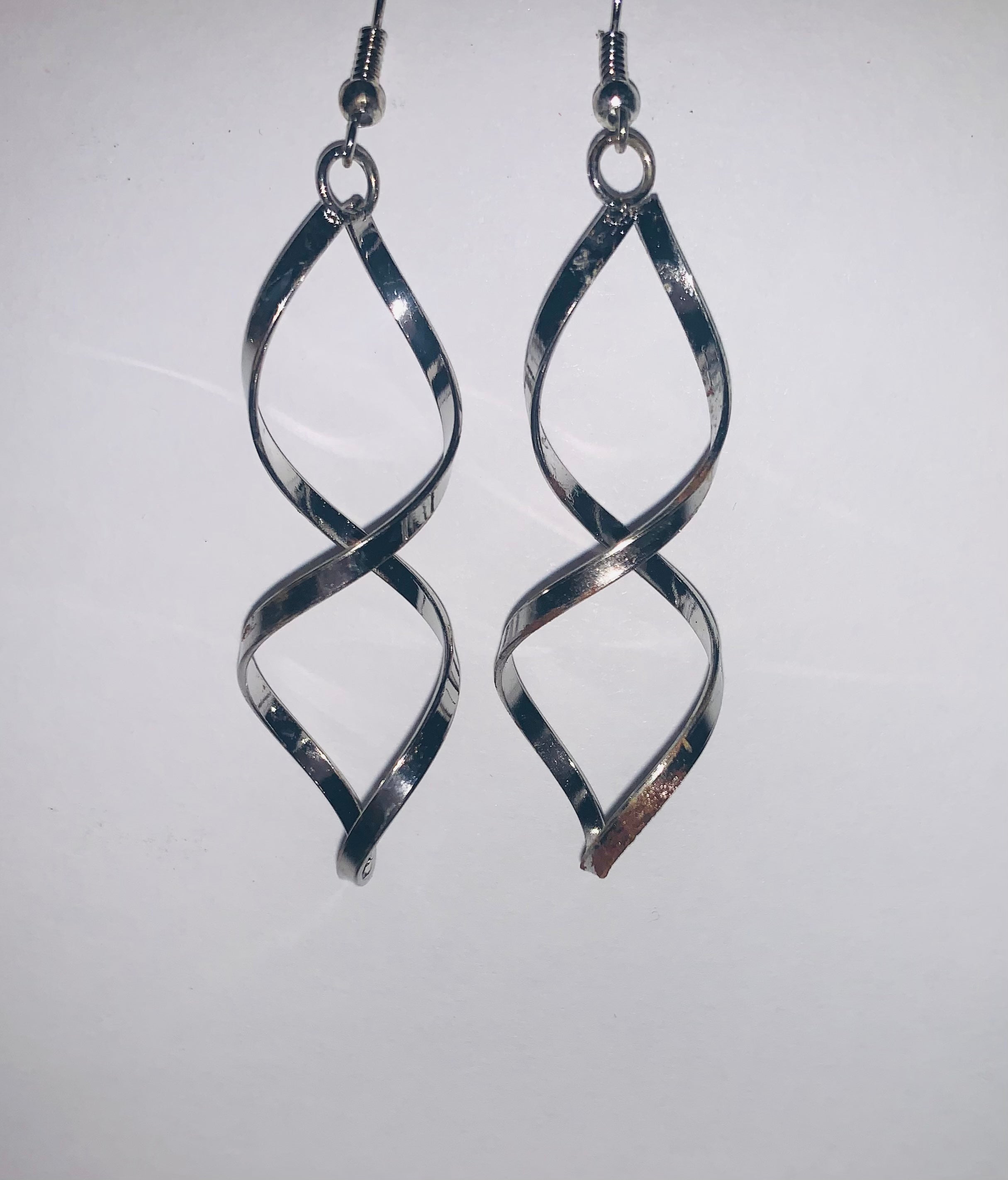 Twisted Long Silver Earrings