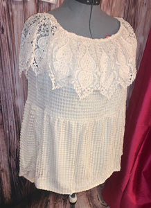 Ivory Short Sleeve Lace Crochet Top