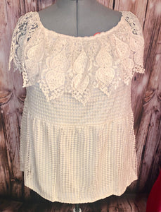 Ivory Short Sleeve Lace Crochet Top