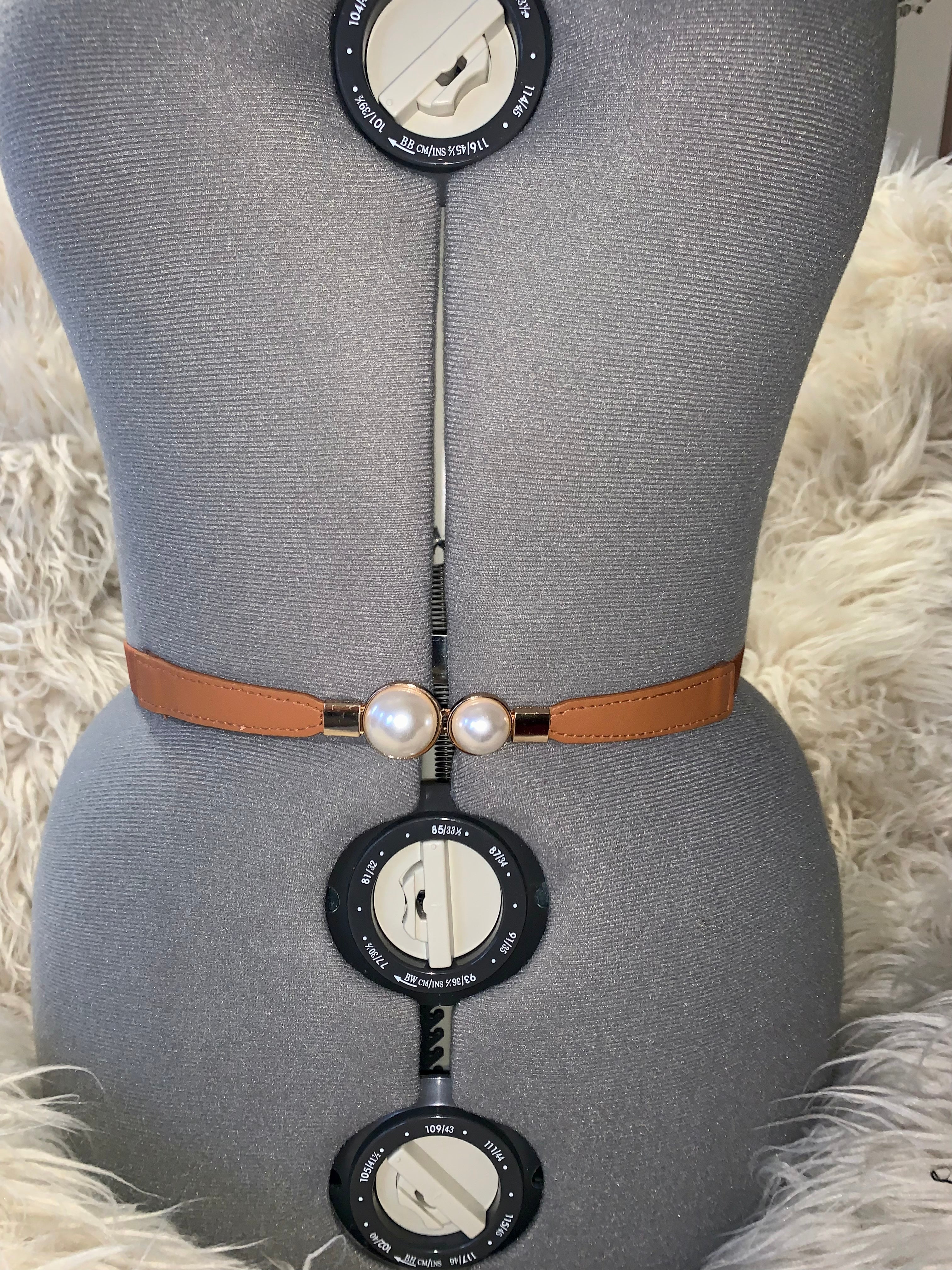 BROWN WITH PEARL BUCKLE WAIST BELT