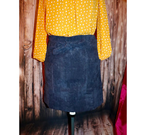 NAVY CORDUROY SKIRT WITH BOW TIE KNEE LENGHT