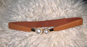 BROWN WITH PEARL BUCKLE WAIST BELT