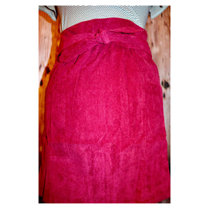 MAGENTA CORDUROY SKIRT WITH BOW TIE KNEE LENGHT