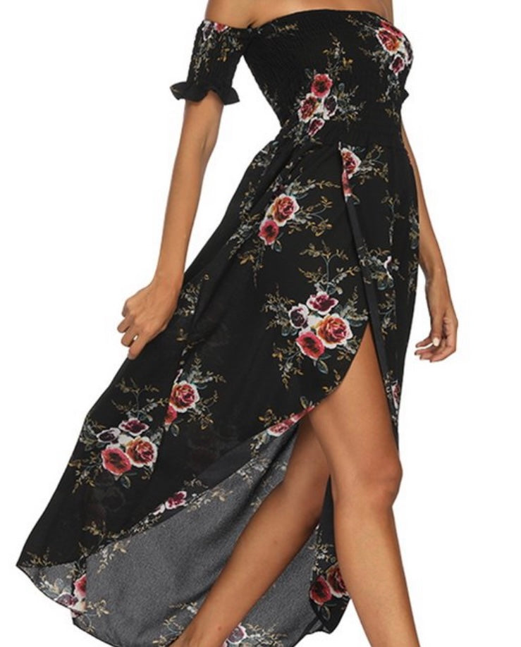 Backless Floral Print Long Dress