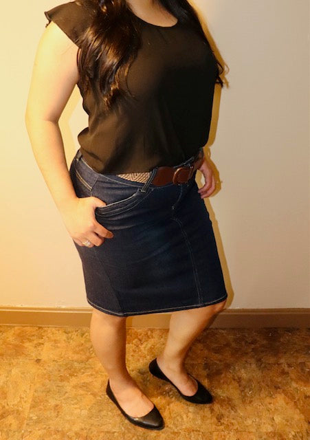 Jean Knee Length Skirt with Belt