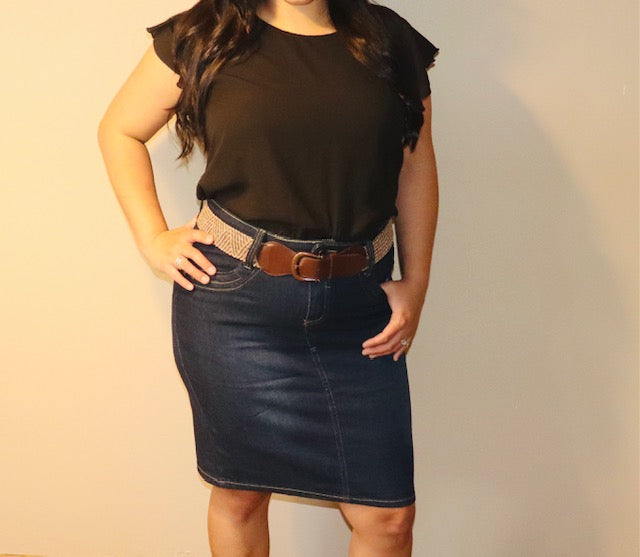 Jean Knee Length Skirt with Belt