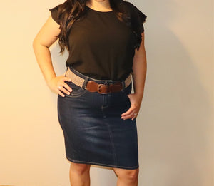 Jean Knee Length Skirt with Belt