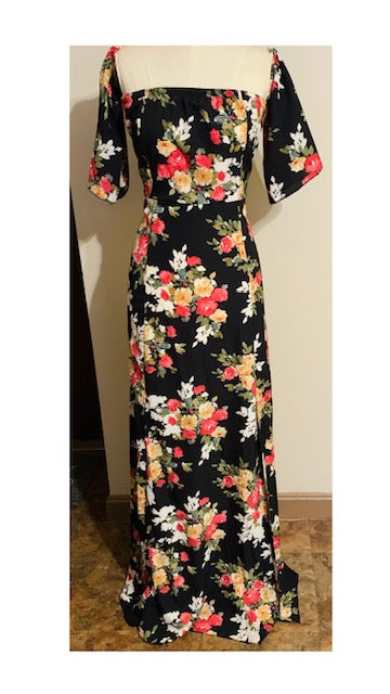 Off Shoulder Half Sleeve Floral Long Dress