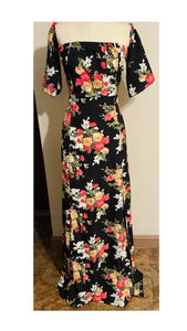 Off Shoulder Half Sleeve Floral Long Dress